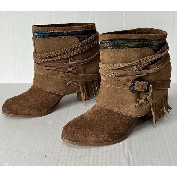 Naughty Monkey Womens Sz 10 Shoes Brown Suede Fringe Boho Western Fashion Boots - Picture 2 of 14